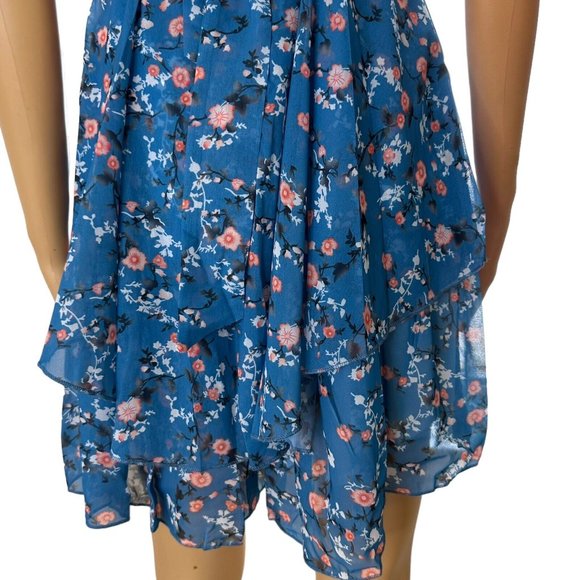 Women Boho Playsuit Romper Medium Blue Orange Floral Off The Shoulder Lined - Picture 8 of 16